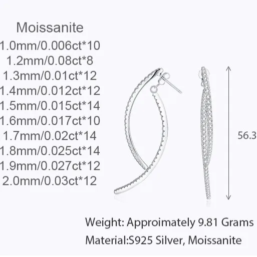 LinkerLove S925 Sterling Silver Moissanite Twisted Criss Cross Open Hoop Earrings Sparkling Diamond Large Earrings for Women