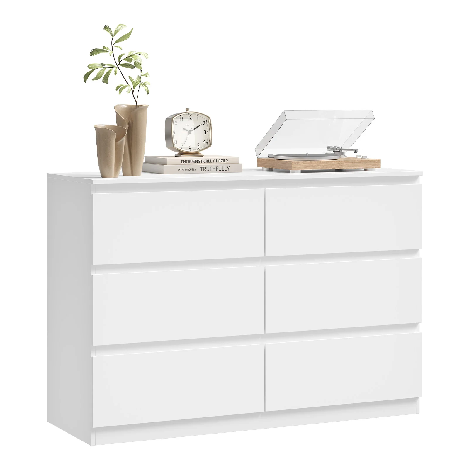 WOLTU Cómoda moderna con 6 cajones, aparador blanco/negro para sala de estar, dormitorio, armario de almacenamiento