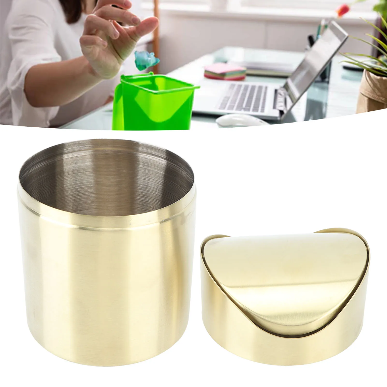 Mini Countertop Trash Can Desktop Trash Can Space Saving Fingerprint Proof 304 Stainless Steel  for Office for Pericarp