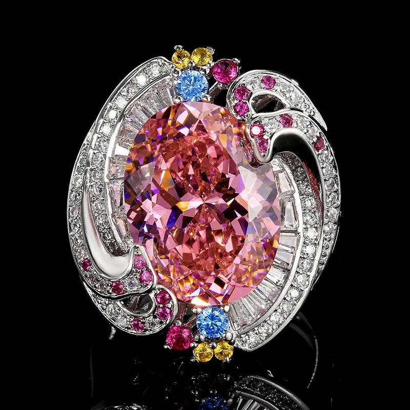 

Luxury Retro Colourful Zircon Ring for Women Engagement Ladies Rings Birthday Party Fine Jewelry Accessories Gift Adjustable