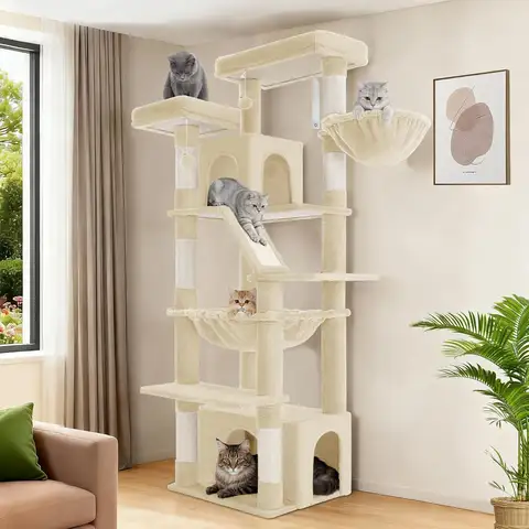 Large Cat Tree, 72 Inch Tall Indoor Cat Tower for 6 Large Cats, Corner Climbing Activity Pet Condo with 2 Large Platform
