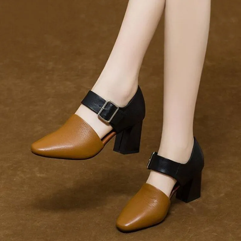 جديد حقيقي بولي Leather جلد النساء مضخات الربيع/الخريف النساء أحذية أشار تو كعب مكتنز أحذية للنساء مثير عالية الكعب أحذية عمل