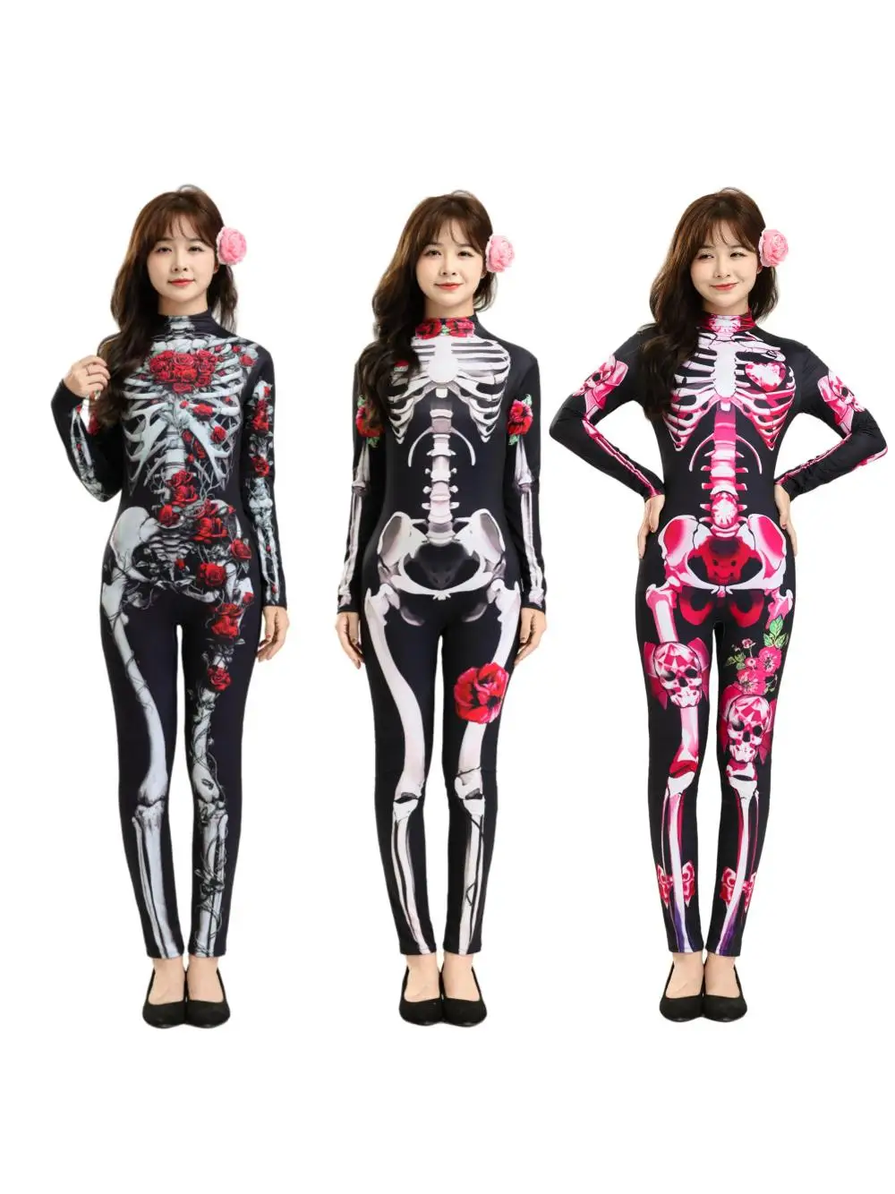 Halloween Skeleton Print Costume Jumpsuit Funny Dress up Clothes for Children And Adults Milk Silk Performance Outfits
