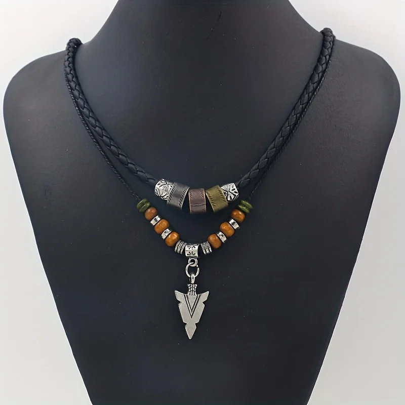 Moda hip hop tribal seta pingente duplo frisado colar masculino retro moda vida diária jóias presente acessórios