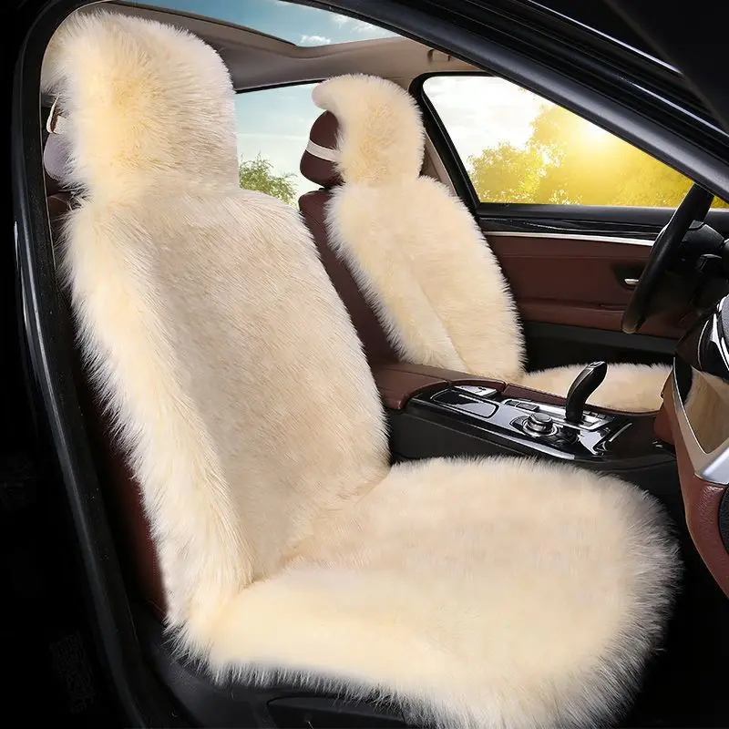 Faux Wool Plush Car Seat Cushion Single Pad Winter Warm Long Hair Soft Anti Slip Silicone Backing Washable Protector for Auto
