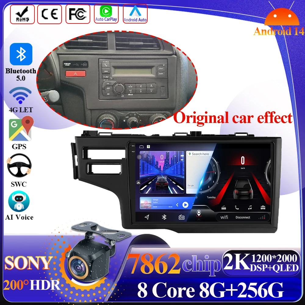 Android 14 Carplay For Honda Jazz 3 2015 - 2020 Fit 3 GP GK 2013-2020 Car Radio Stereo Head Unit Multimedia Player 5G Display