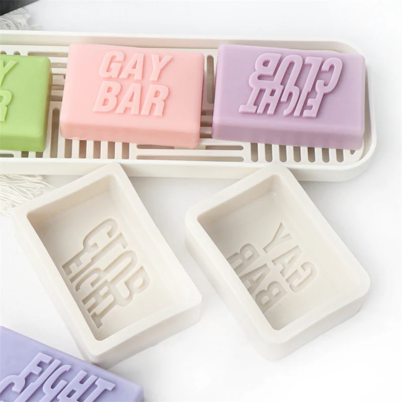 قتال نادي تنقش ديلوكس قالب الصابون سيليكون مثلي الجنس بار شعار شمعة الراتنج قالب مستطيل حمام قنبلة غسول بار صنع الإمدادات #4