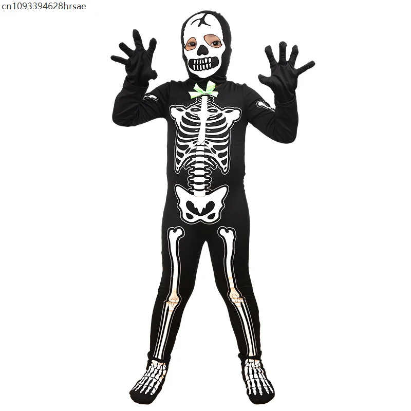 

2025 New Arrival Glow in The Dark Skeleton Halloween Costumes Scary Skeleton Jumpsuit For Kids