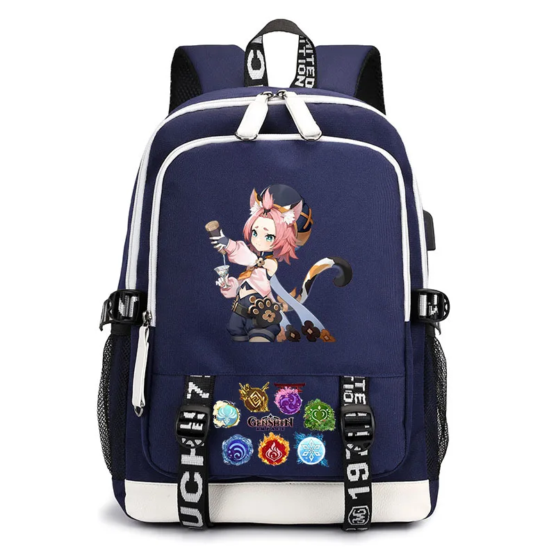 Genshin Impact borsa per il tempo libero borsa USB borsa da scuola per studenti adolescenti zaino per bambini borsa da viaggio per cartoni animati borsa da viaggio all'aperto