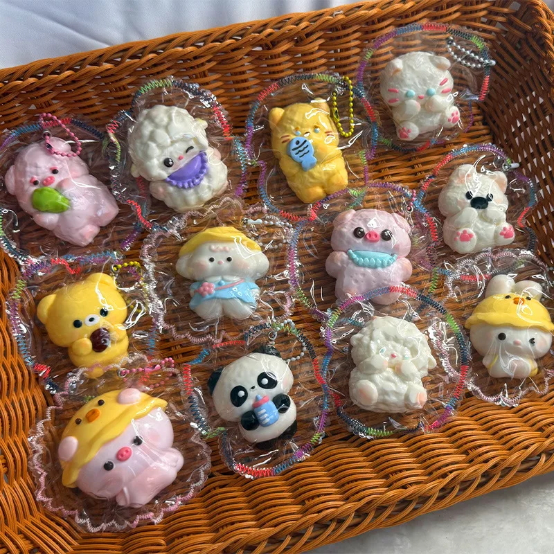 2025 New Taba Squshy Cartoon Animal Baby Cream Slime Silicone Kids Fidget Squeeze Sensory Toy  Girls Holiday Gift Backpack Charm