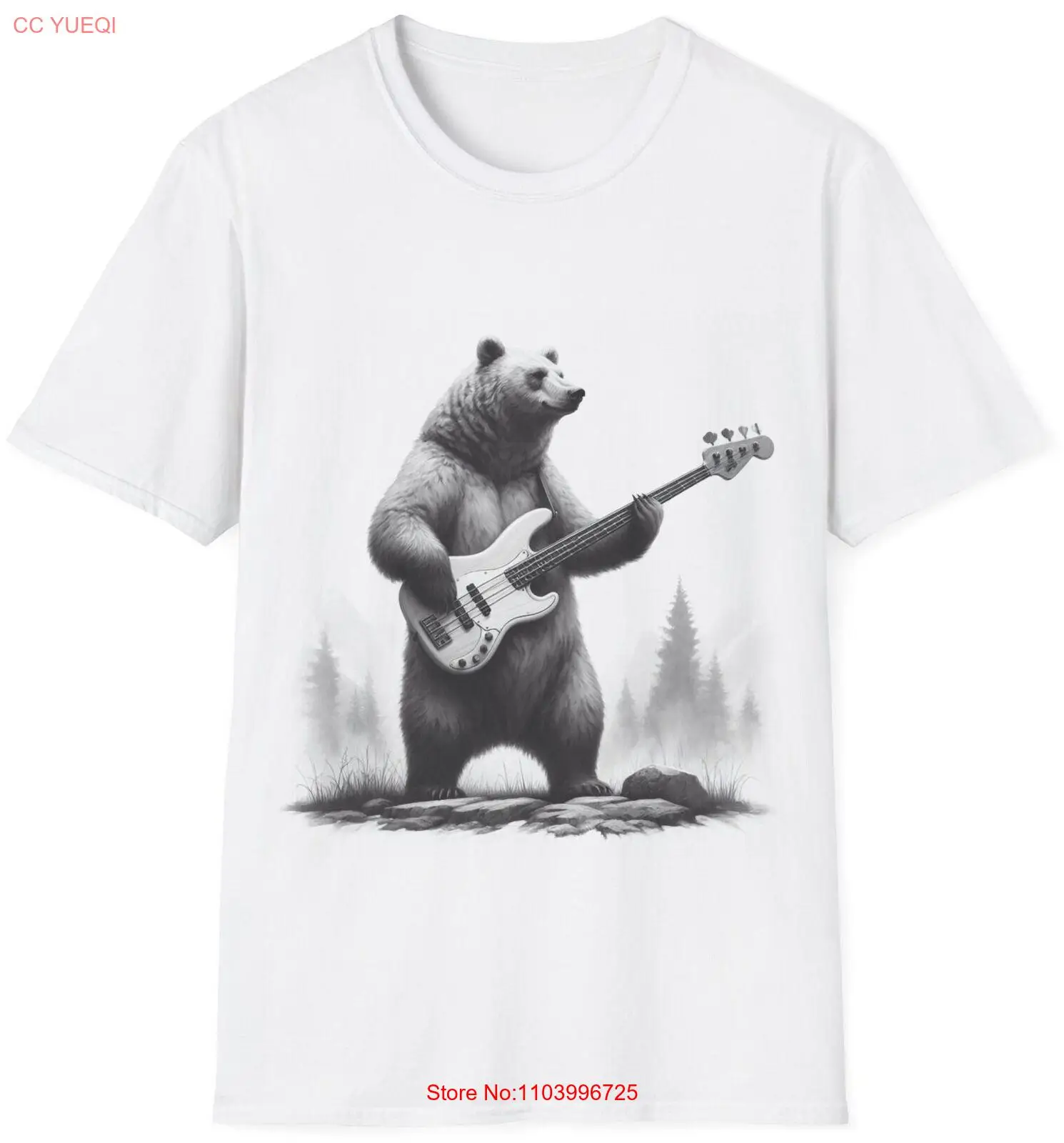 Bear Playing Guitar T-shirt Men's Bear Shirt Music Shirt Bear Graphic Tee, Gift