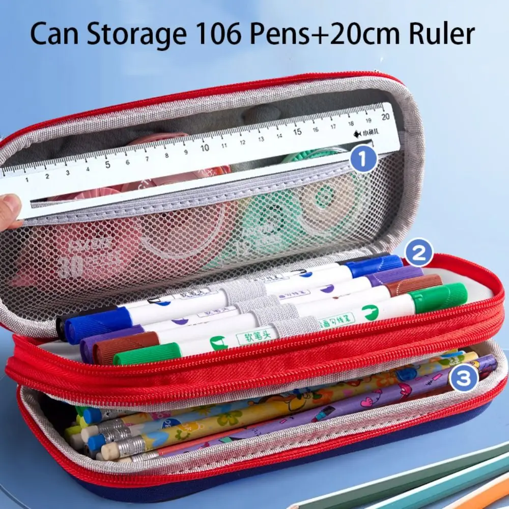 EVA Pencil Case Cartoon Double-layer Large Capacity Pen Bag Waterproof 3D Pen Box Student For Girls Boy Kids Cute Stationery ﻿