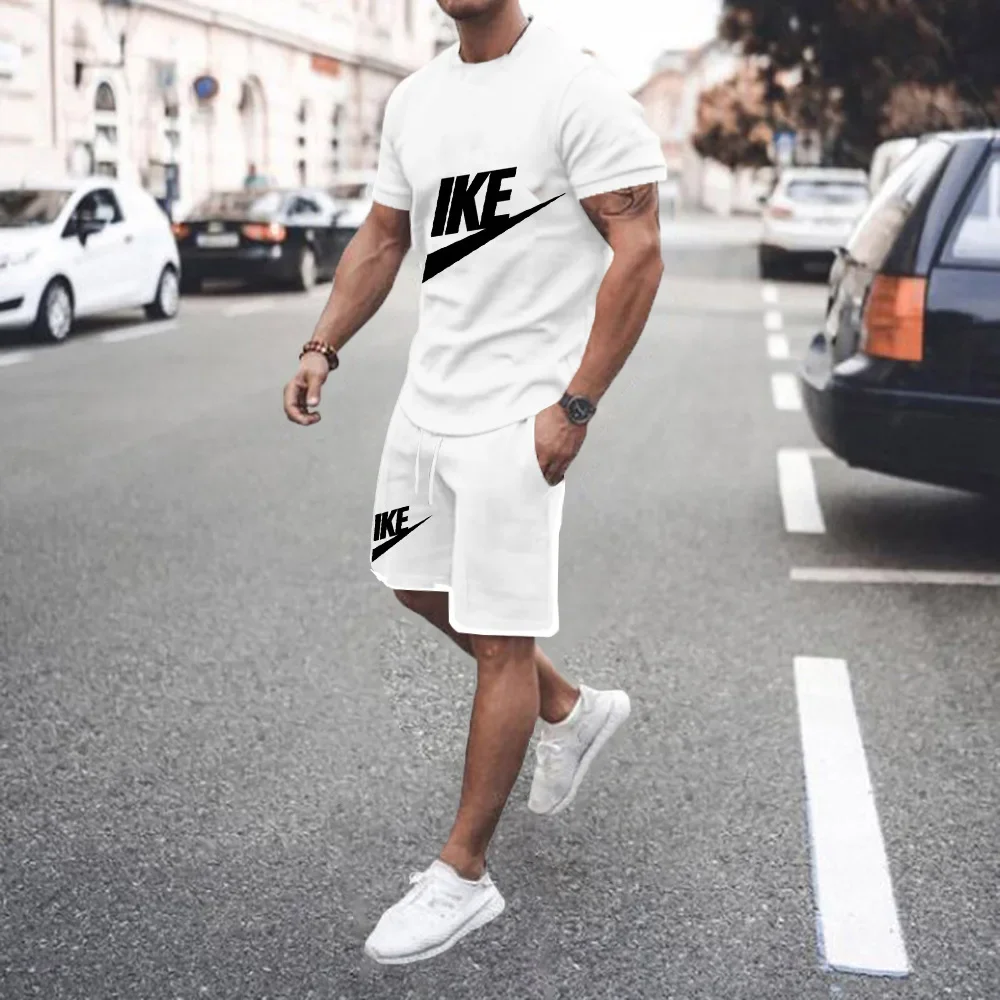 2024 Y2K Summer Street Men\'s Daily Casual Fashion Loose Comfortable Short Sleeve Outdoor Trend Shorts NIKE Fashion Stripe Print