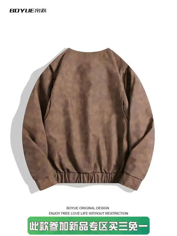 

2026 Spring Men's Jacket Maillard Aesthetic Drawstring Cardigan Leather Jacket Retro Tie Dye Stylish Cool Outerwear Sweatshirts