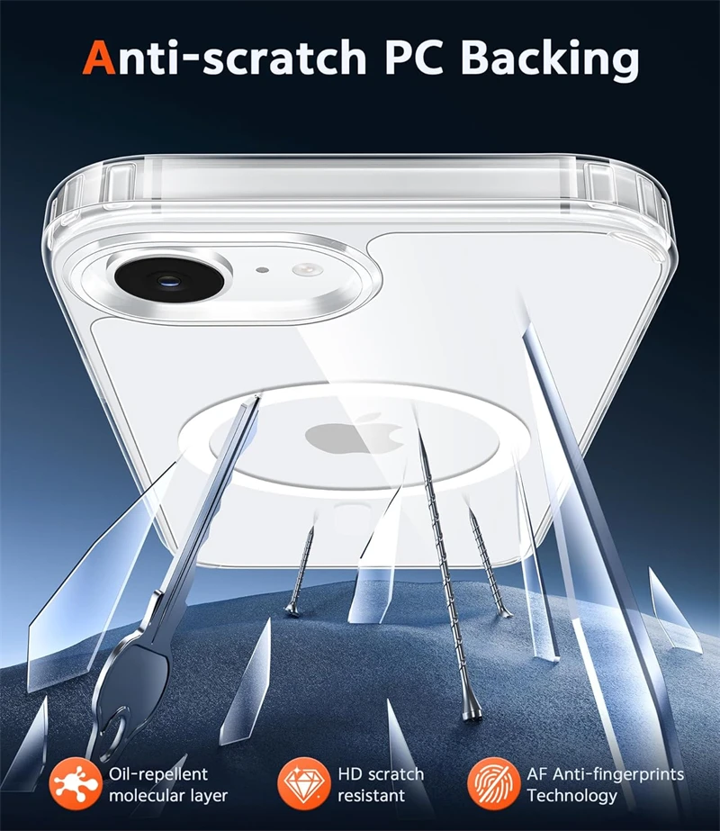 Funda magnética transparente para Magsafe iPhone Air 17 E 16 15 14 13 12 11 Pro Max Plus 16E, cubierta transparente con borde 4