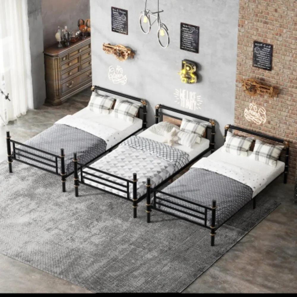 Full Over Full Metal Bunk Bed, Industrial Detachable Bunkbeds with Safety Guard Rails for Teens，bed Frame