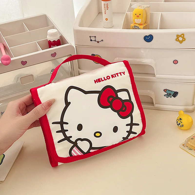 Sanrio Opvouwbare Make-Up Tas Hello Kitty Grote Capaciteit Cartoon Etui Schattige Reis Kuromi Draagbare Cosmetica Borstel Opbergtas