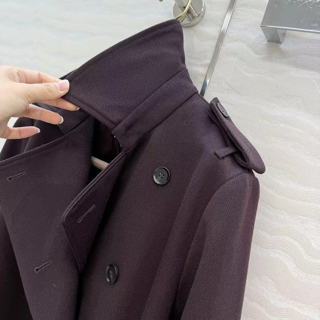 Nuovo autunno inverno marrone trench di lana pettinata donna bavero manica lunga doppio petto cintura sottile soprabito lungo retrò alla moda