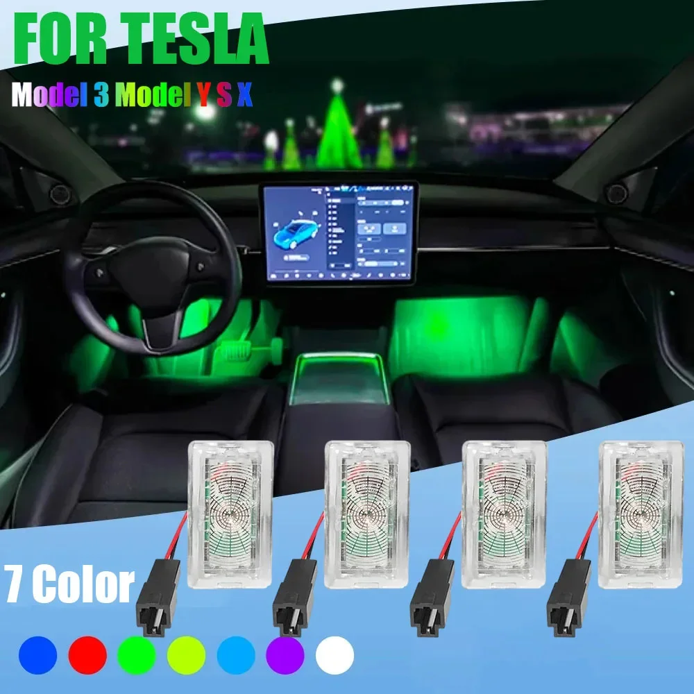 Car Footwell Lamp RGB Ambient Light 2pcs For Tesla Model 3 S Y X Atmosphere Lights Interior Decoration 7 Color Touching Change