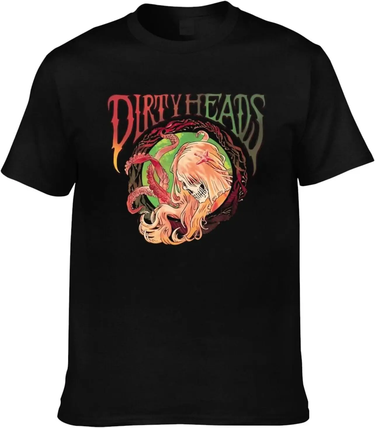 Dirty Band Heads Shirt Men's Double Sided Pattern Printed T-Shirt, Cotton Crew Neck Short Sleeve Tops Black