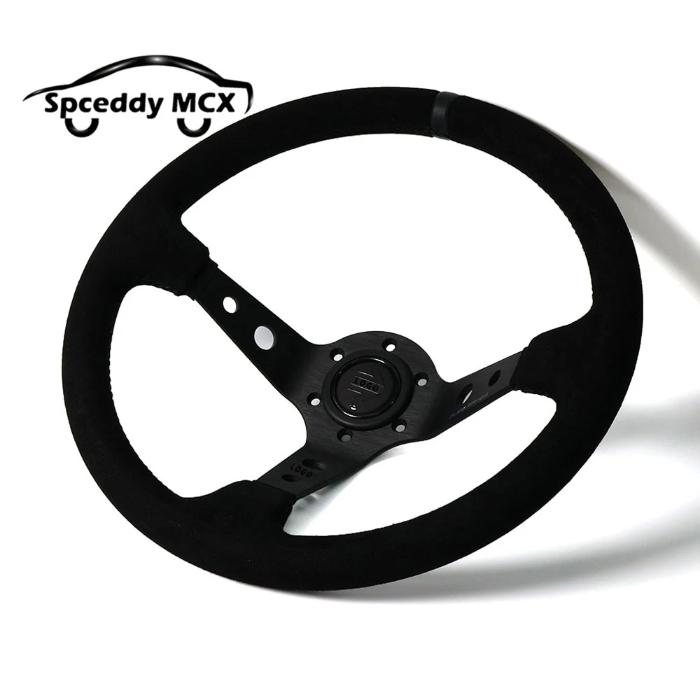 Black Edition 14inch 350mm Car Steering Wheel Suede Leather Drift JDM Fashion Black Racing Deep Dish Steering Wheels 2407MOBE125