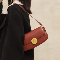 New 2023 Spring Style Red Leather Shoulder Bag with Magnetic Buckle Luxury Handbags for Women Daily Use and Casual Outings