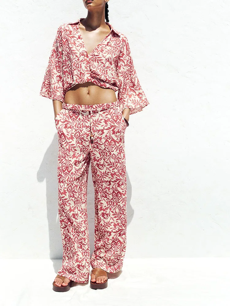 

Spring New Arrival Women's Faion Stand Collar Casual ort Top Wide Leg Pants Ethnic Stage Costume Ladies Premium Clothing