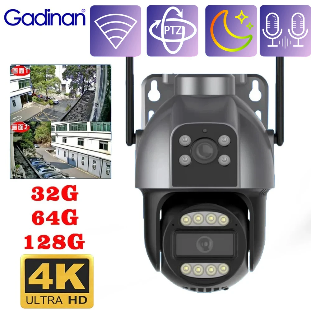 

Gadinan Dual Lens 4K 8MP Wifi PTZ Camera Outdoor Wireless Security Protection AI Human Detect Auto Tracking Street Surveillance