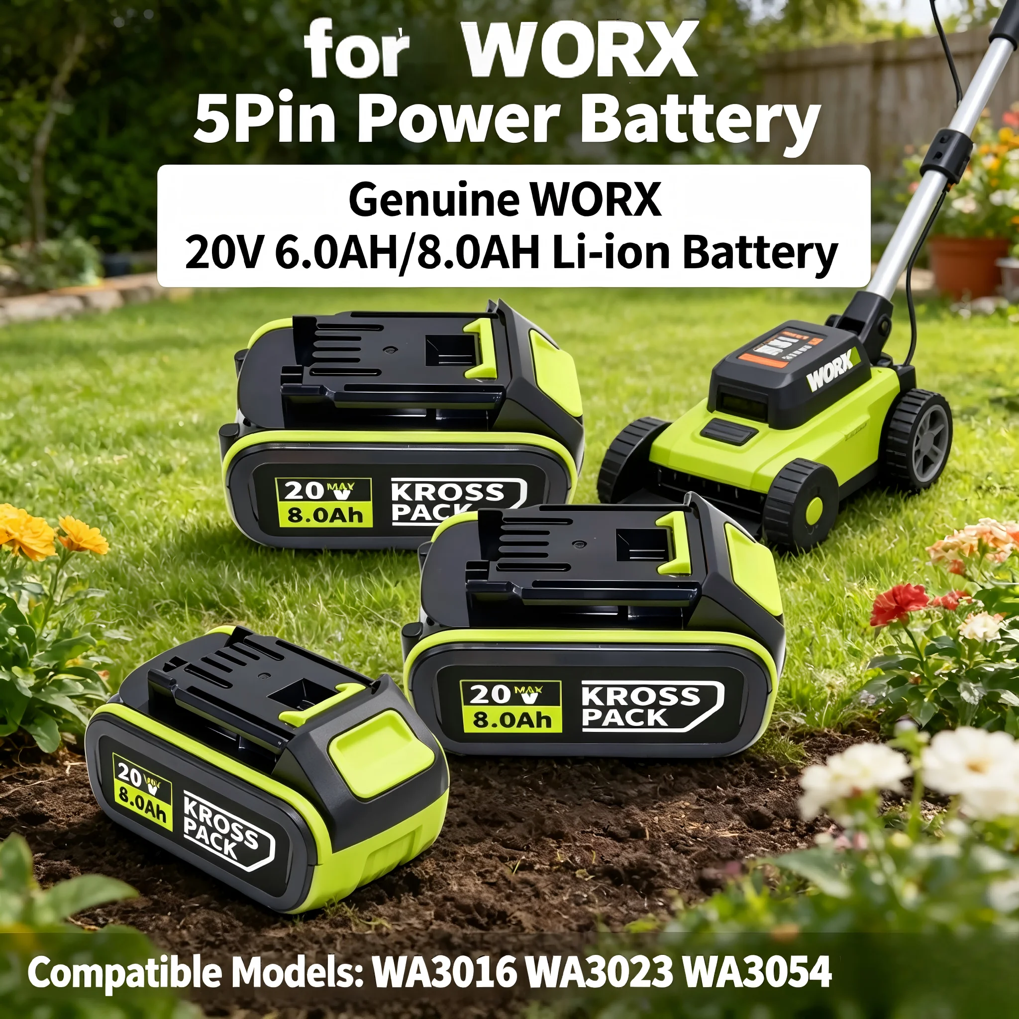 

8000mAh 20V Li-ion Battery Pack, Perfect Fit for WORX WA3551.1 WA3553 WA3641 WX373 Cordless Electric Power Tools