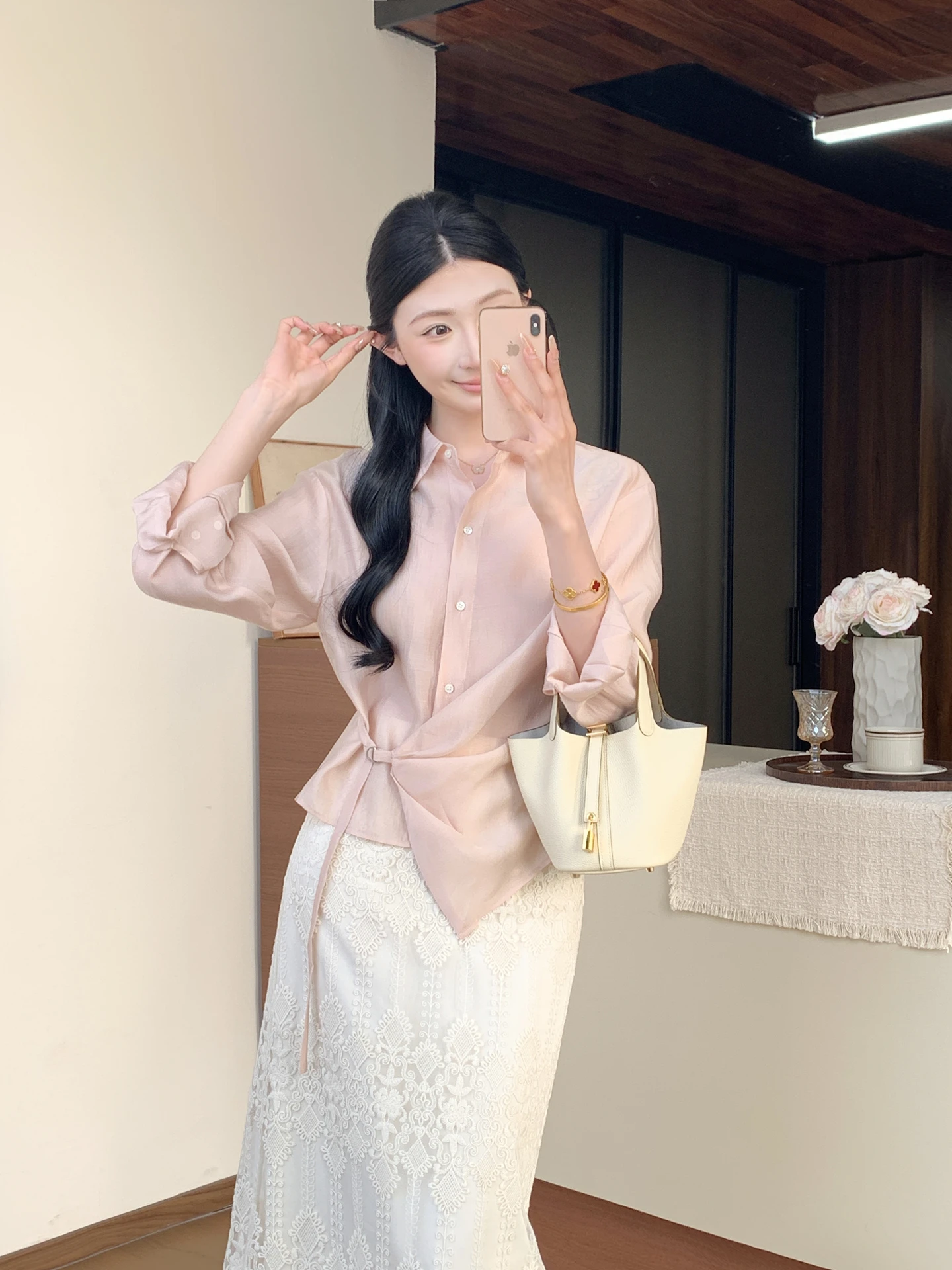 

Женская рубашка в корейском стиле с поясом, приталенная, с длинным рукавом, весенняя, для повседневной носки, модная, свободная, из смесового полиэстера