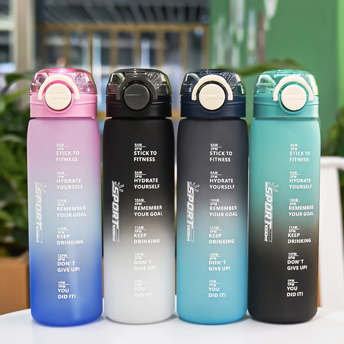 950ml Sports Water Bottle with Time Scale Leak Proof Locking Flip Cover for Easy Carry Ideal for Outdoor Adventures