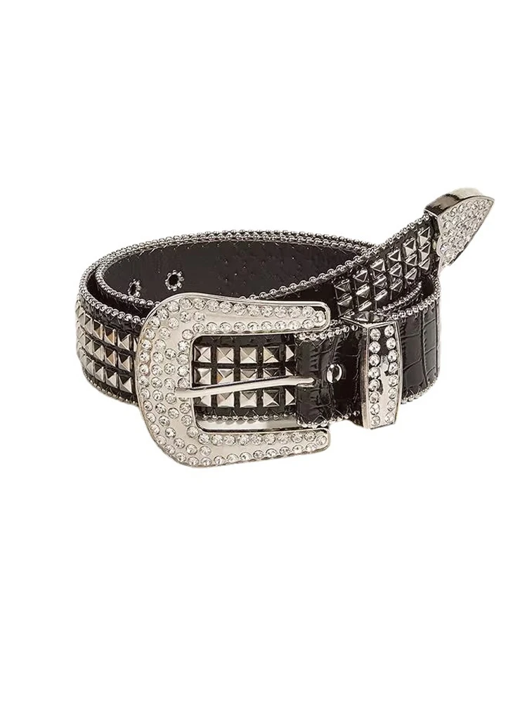 

Diamond buckle belt for women's Instagram style wide belt decoration, fashionable punk style jeans with versatile design sense