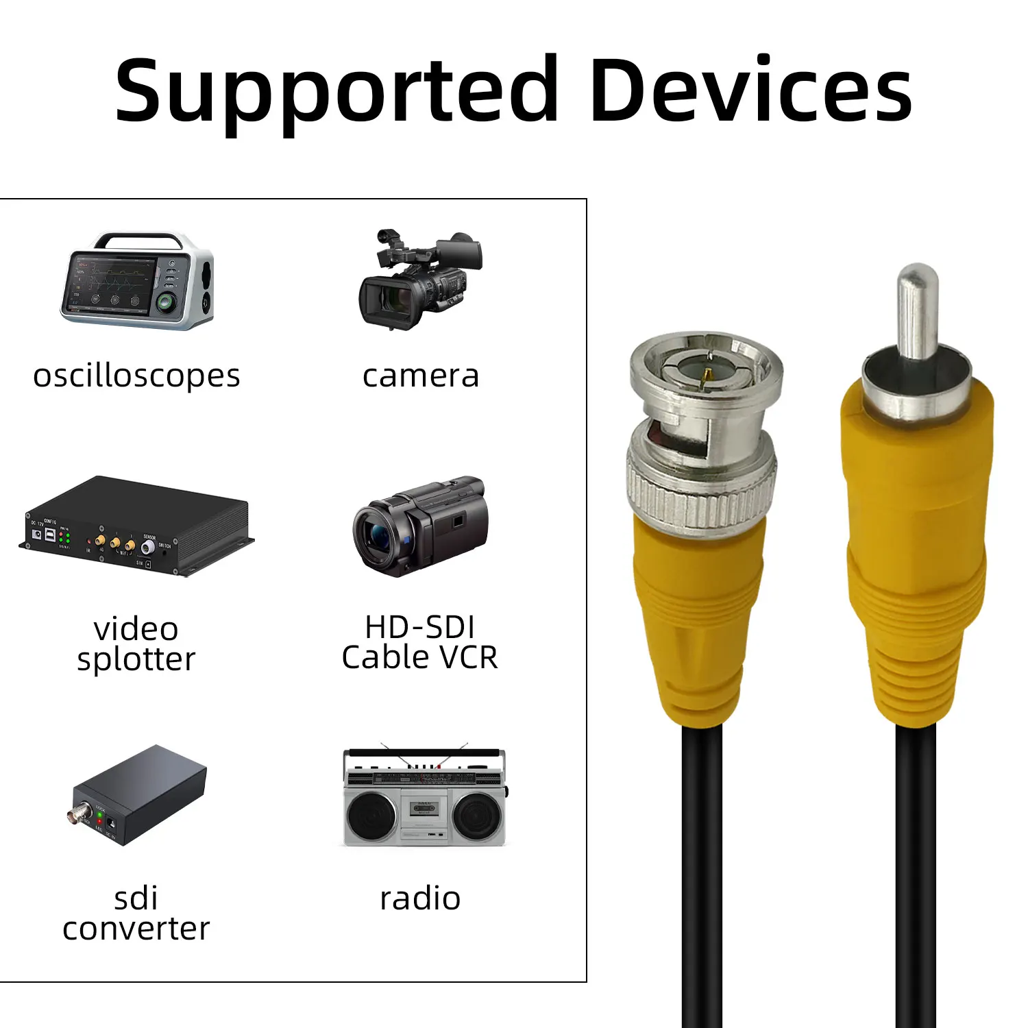 BNC to RCA Male Extension Cable for Surveillance High Definition Video Signal Converter Security Camera Monitor Connection Cable