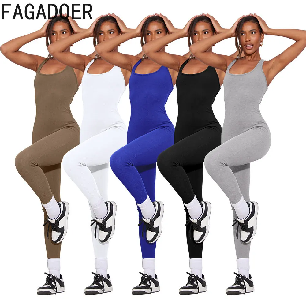 FAGADOER Women One Piece Jumsuits Gym Yoga Set Workout High Waist Hollow Out Backless Bodycon Playsuits Casual Solid Overalls