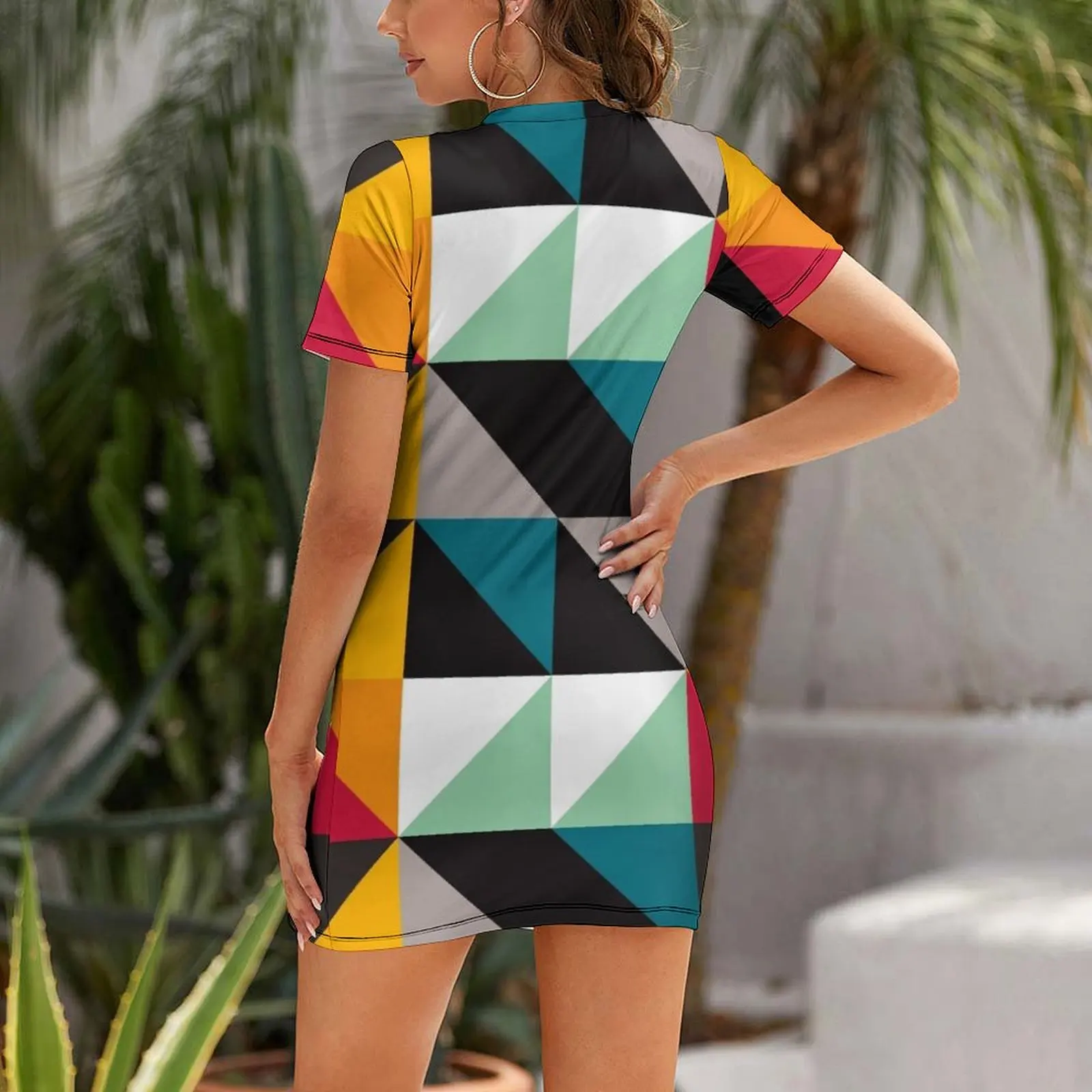 Geometric Pattern 30 (triangles) Short Sleeved Dress dress summer Clothing female cocktail dresses Women's dress