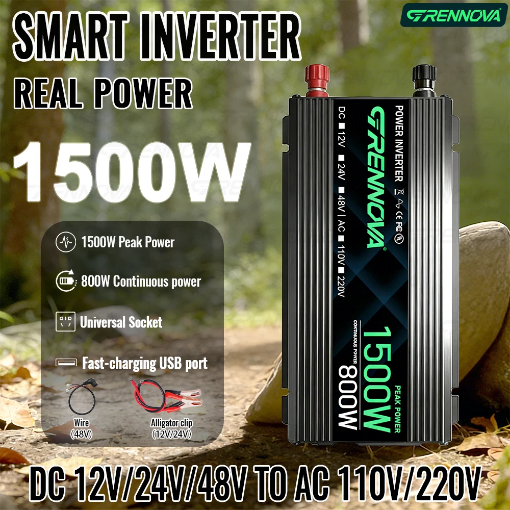 1500W True Rated Power Inverter 12V/24V/48V to 110V/220V AC Converter with USB for RV Camping Off-Grid CE FCC Certified