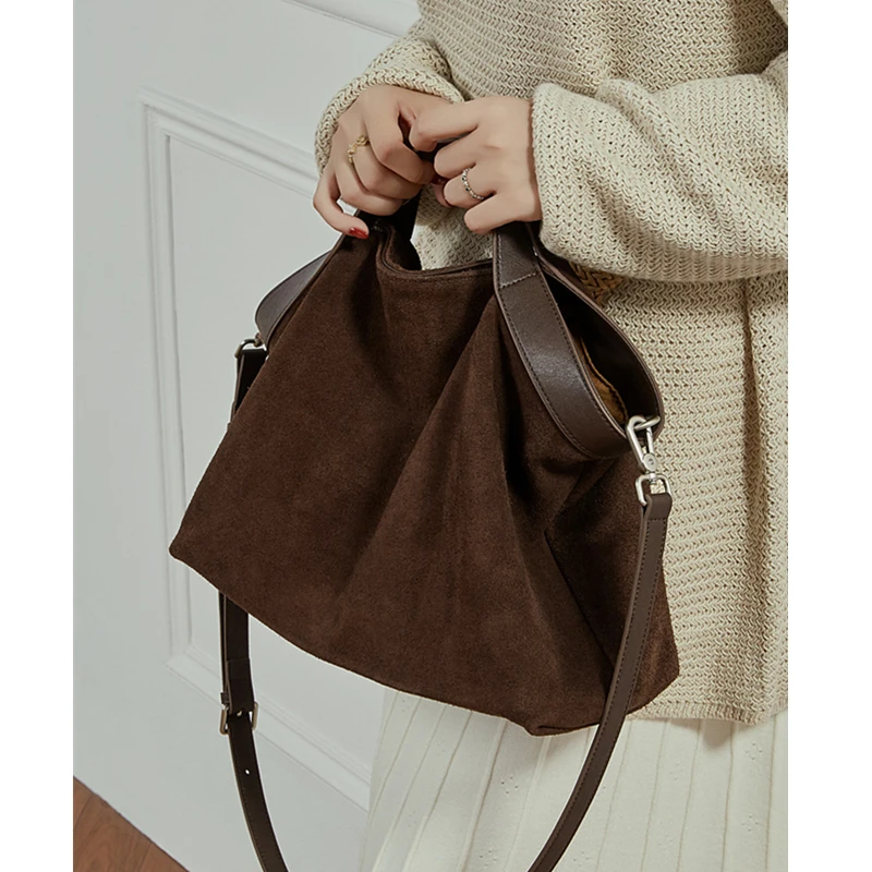 

Toptrends Suede Genuine Leather Tote Handbags For Women 2025 Luxury Designer Matte Hobo Shopper Ladies Shoulder Crossbody Bags