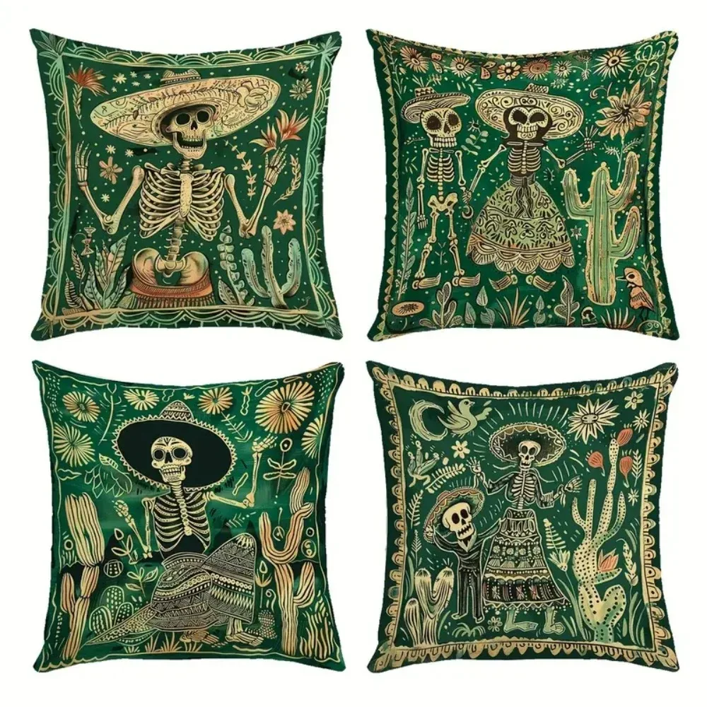 Home Decor Day Of The Dead Skeleton Pattern Pillow Covers Pattern Cushion Cover Suitable For Sofa Bedroom Car Pillow Cover
