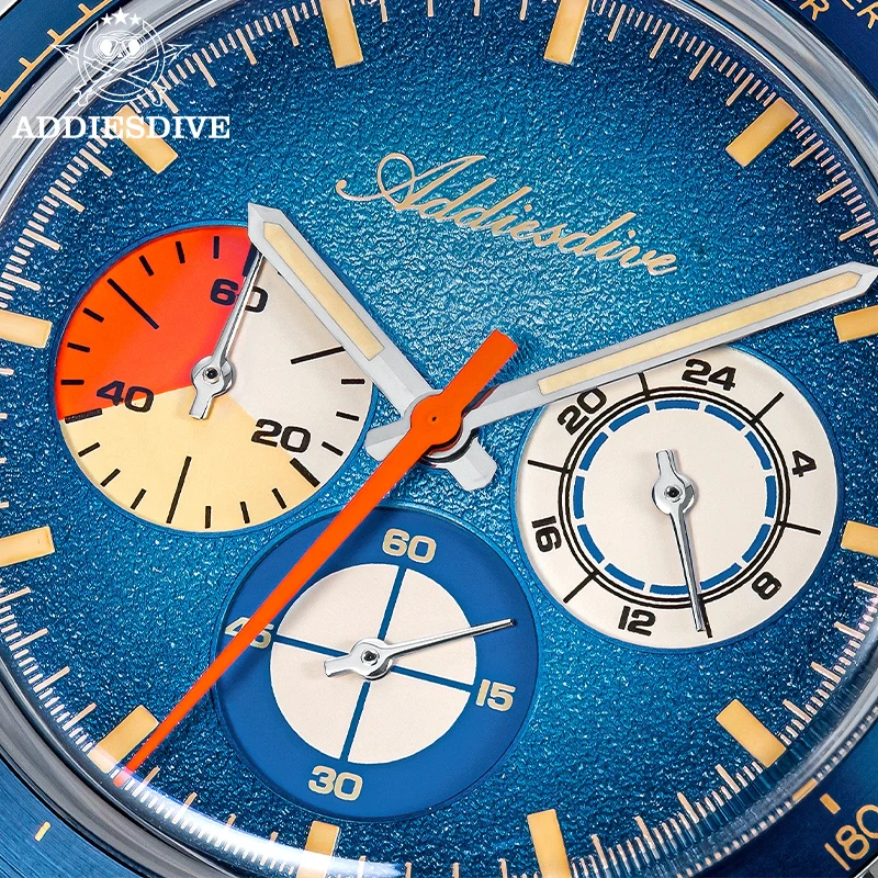 ADDIESDIVE Men's Chronograph Watch New 100m Waterproof Quartz Watches Domed Crystal 316L Steel Super Luminous Wristwatch AD2551