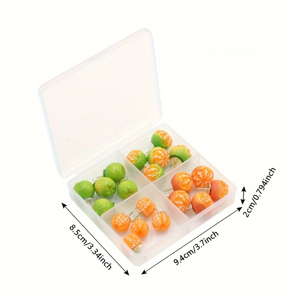20Pcs/box Creative Durable Tangerine Fruit Shaped Push Pins Set for Cork Board, Message Board, Photo Wall