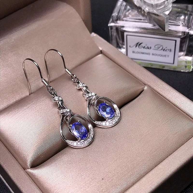 Elegant 925 Silver Tanznaite Drop Earrings 4mm*6mm Total 1ct Natural Tanzanite From Tanzania Gift for Woman