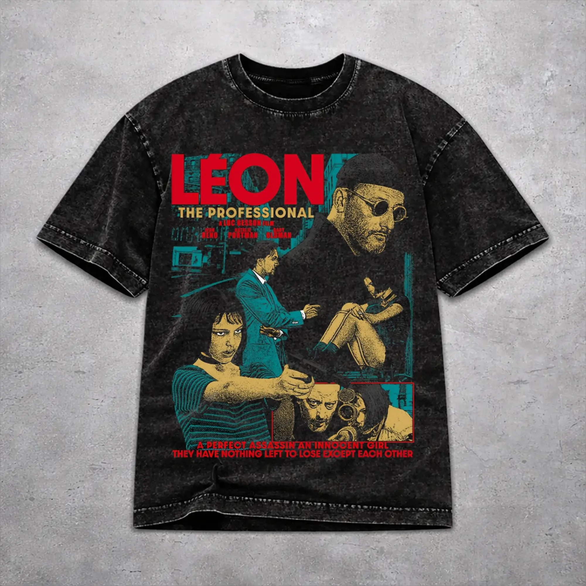 Men Women Harajuku Washed T-shirts Leons Movie The Professional Printed T Shirt Outfit Oversize  Tees
