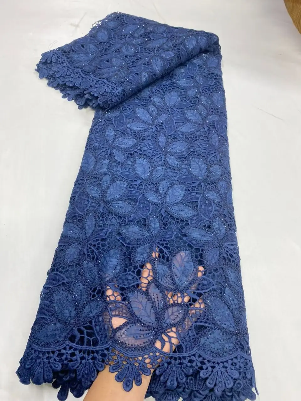 

African & French Lace Fabric Per Meter,5 Yards White Cotton Tulle Fabrics With Rhinestone, Suitable For Wedding Dresses Design