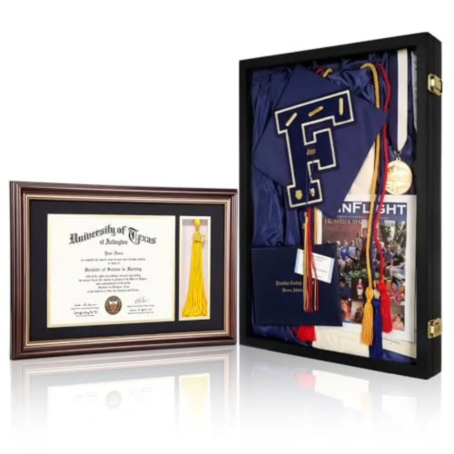 

2 Pcs Class of 2026 11x17 Diploma Frame with Tassel Holder and 15x21 Wood Graduation Shadow Box Display Case for Cap Gown Diplo
