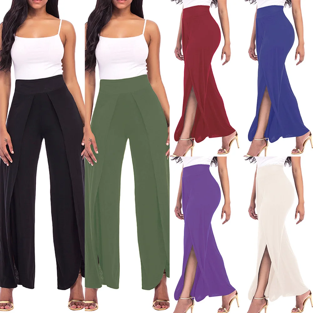 

Весна и осень 2024, женские длинные брюки с широкими штанинами, брюки с высоким разрезом, вечерние брюки, большие размеры 3XS-3XL