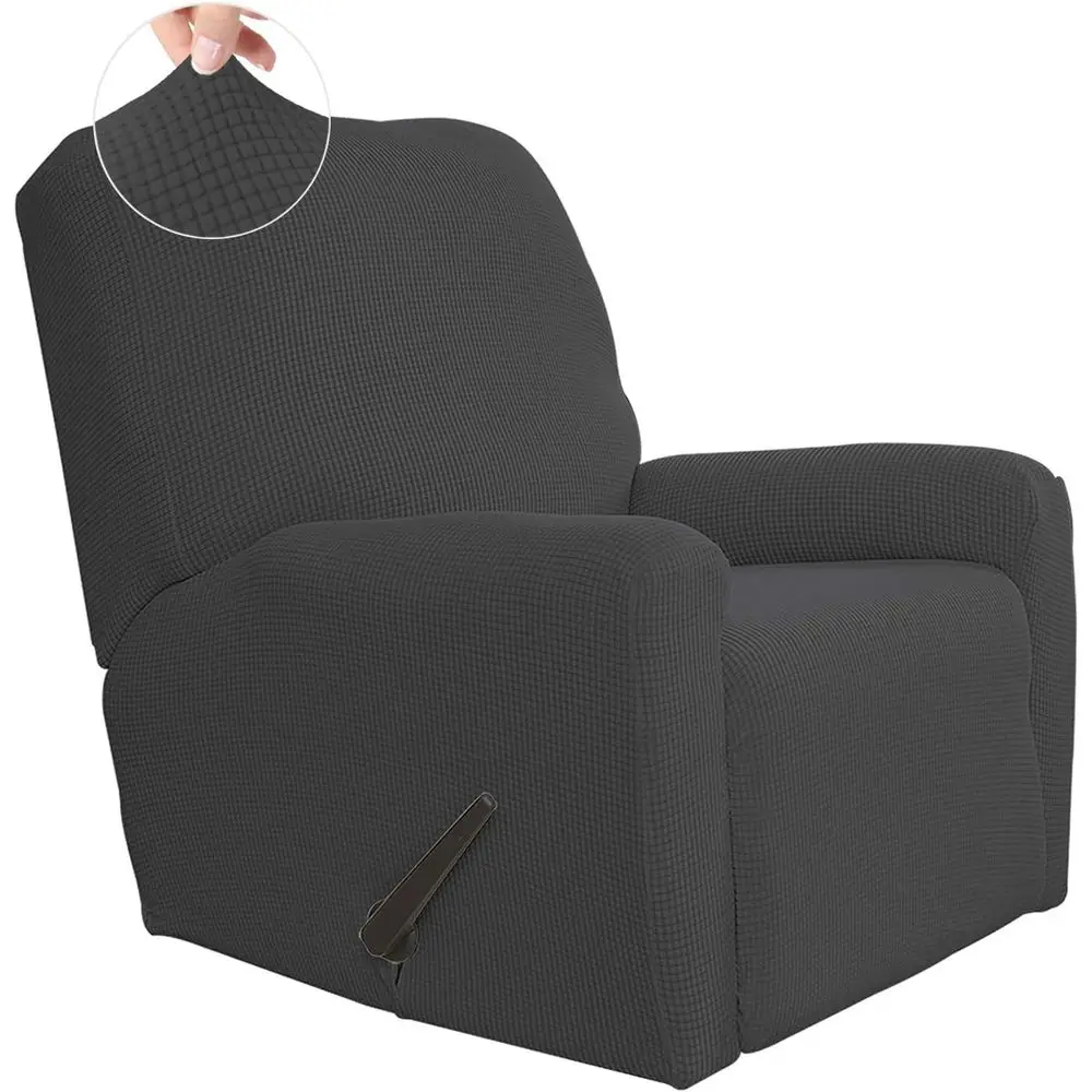 Stretch Sofa Slipcover 4-Piece Set with Elastic Bottom, Sofa Protector for Recliner, Small Checks, Gray