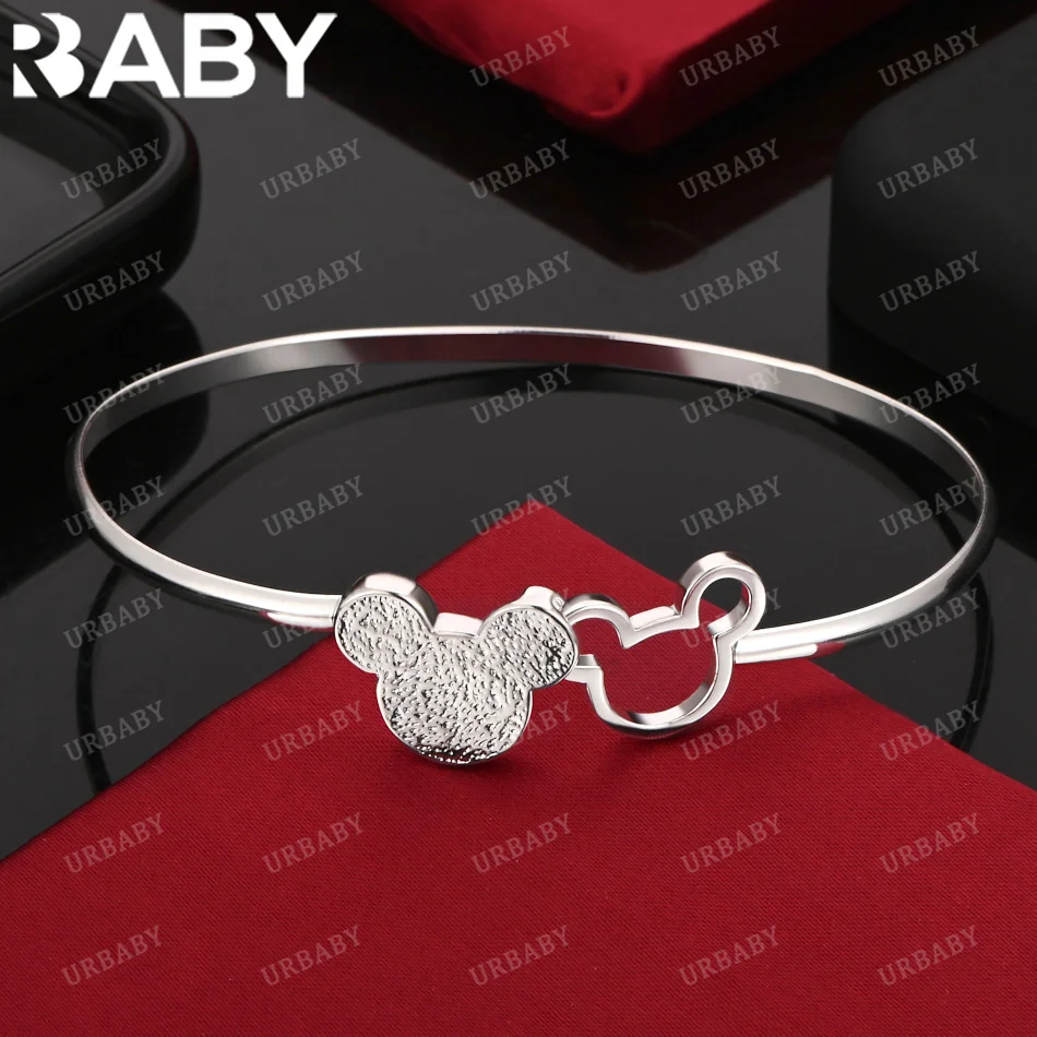 

URBABY 925 Sterling Silver Bangle Mickey Bracelet For Women Jewelry Fashion Party And Daily Wear