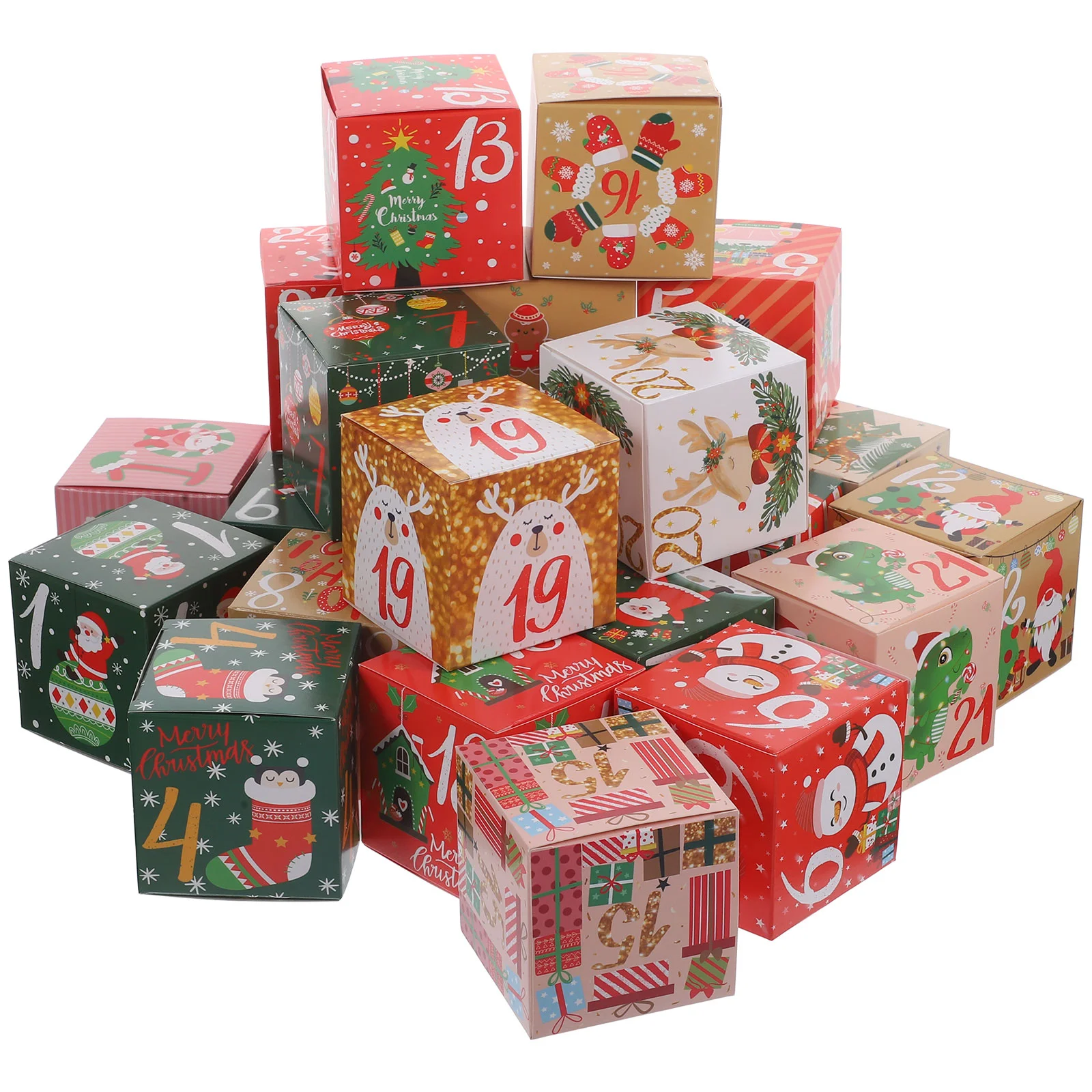 

24 Pcs Christmas Candy Boxes Paper Gift Wrapping Party Favor Storage Advent Calendar Supplies Gift Packaging Boxes