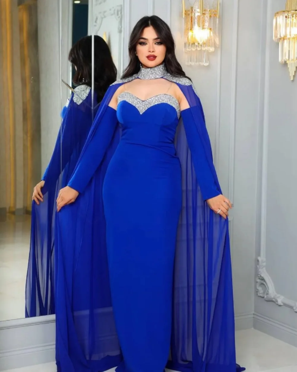 

Happy Dress Formal Evening Dress Detachable Half Sleeves Plus Size Elegant Women Wedding Party Dress Appliques Reception Gown