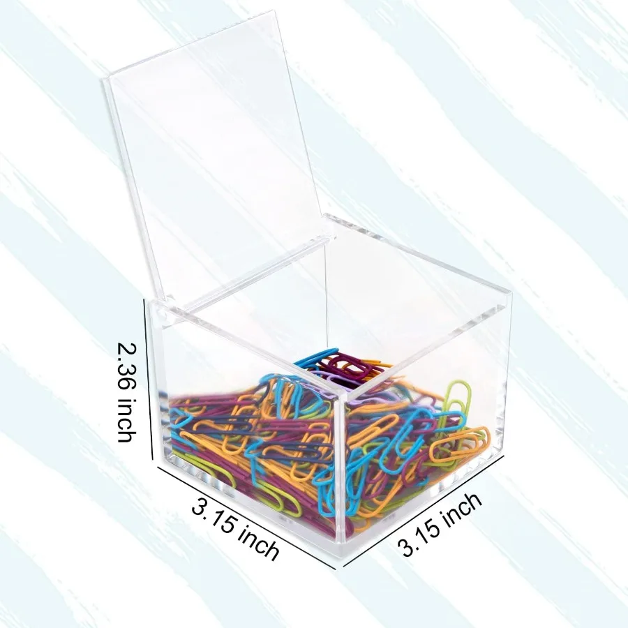 2個パック 小型透明アクリルオーガナイザー 蓋付き ペーパークリップ、付箋、綿棒、コットンボール、ヘアゴムホルダー アクリルボックス 家庭用